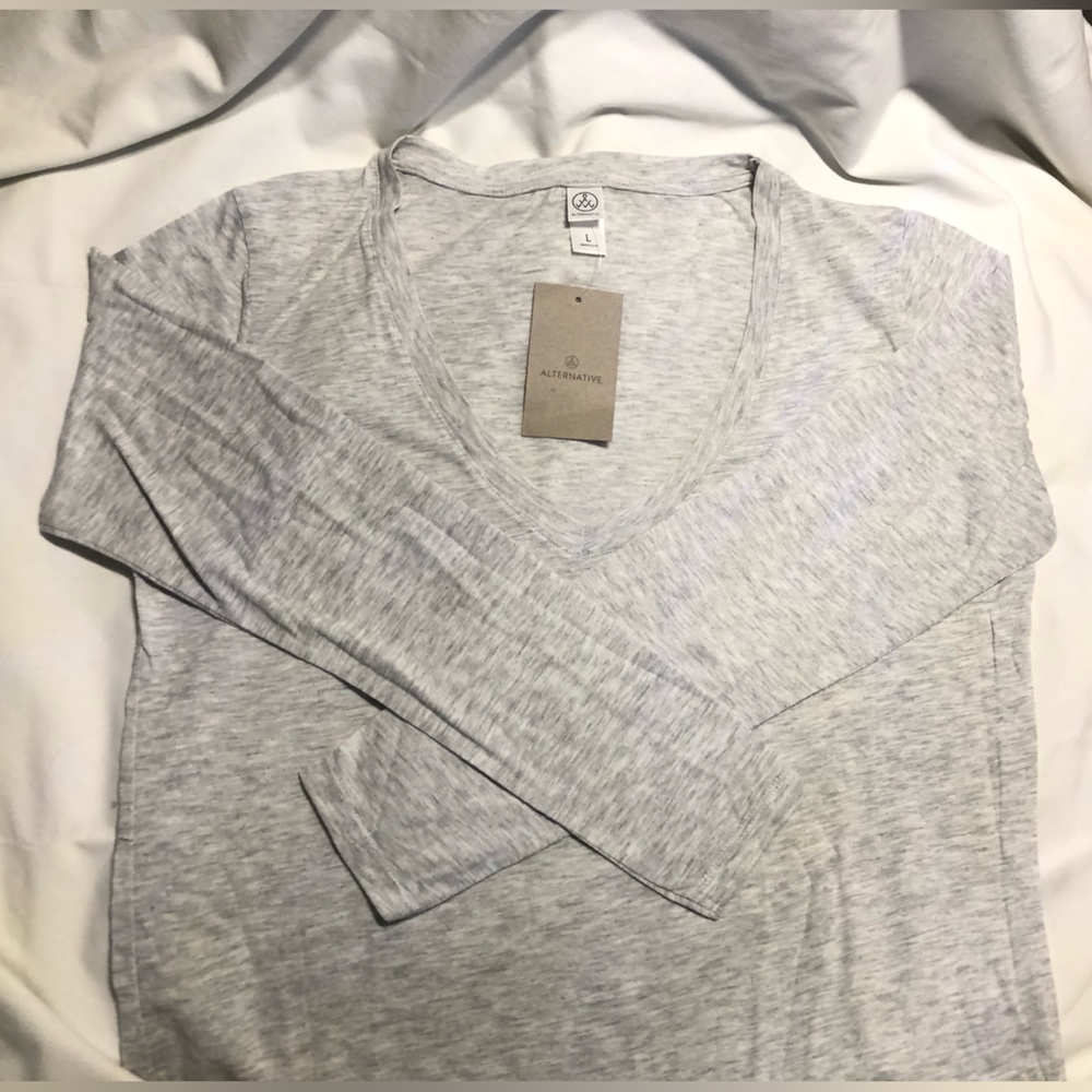 🆕 Alternative Apparel Slinky V-Neck Shirt oatmeal Heather